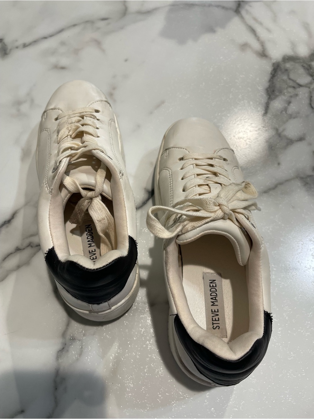 Steve Madden Cream Low-Top Platform Sneakers with Black Heel Accent